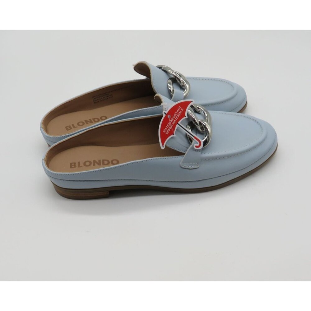 Blondo Women's Bryce Water-Resistant Light Blue Leather Loafers Chain 5.5 NEW
